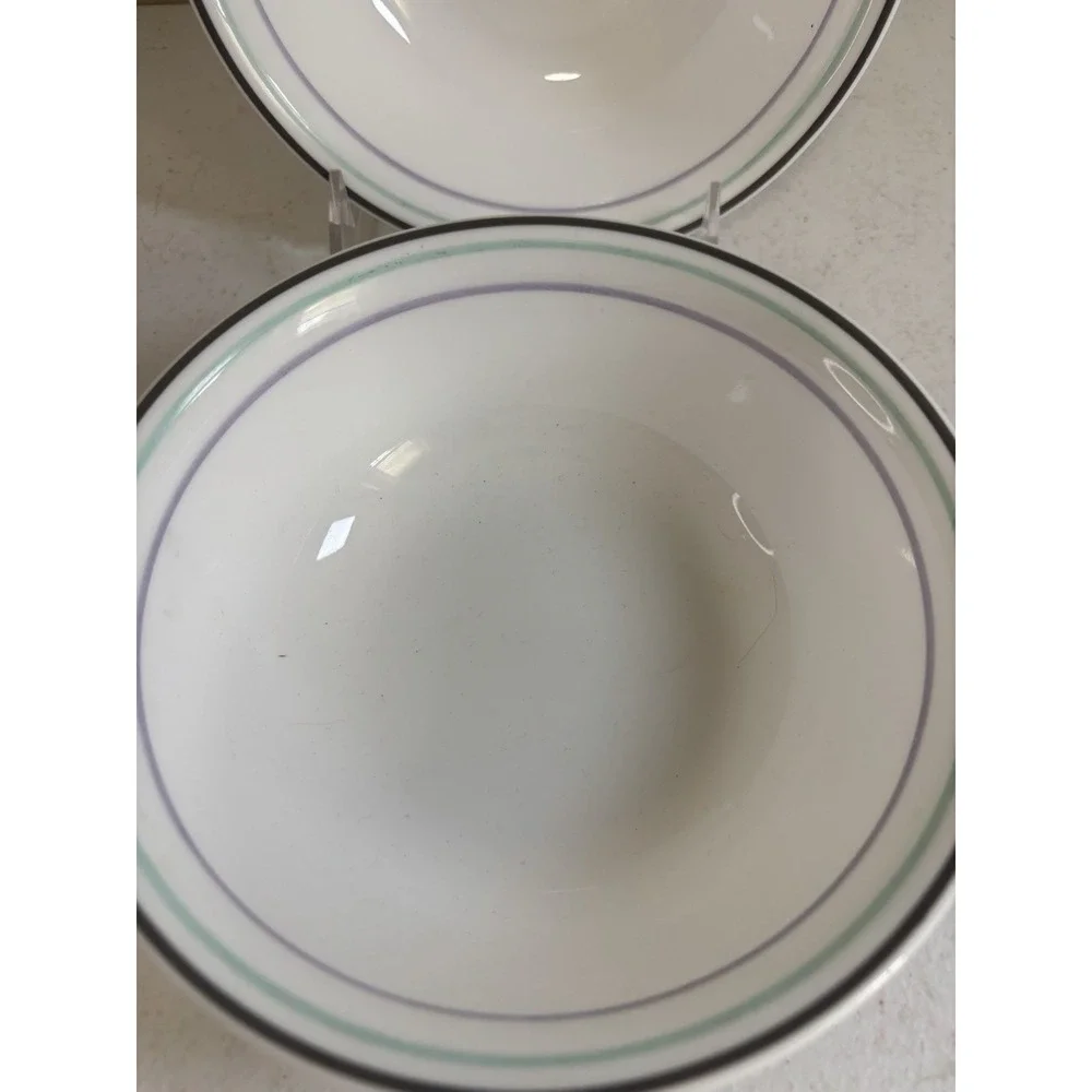 Corelle Cereal Soup  Bowls Black Rim Blue & Purple Stripes 6.25